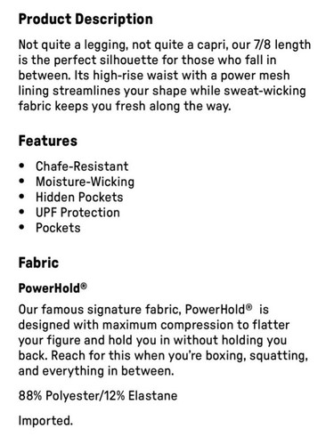 Fabletics High-Waisted Powerhold 7/8 Legging | Onyx Smudge | XS - Picture 5 of 8