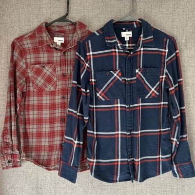 Sonoma Women s L/S Flannel Button Up Tops Size M Plaid Red Blue Lot of 2 Outdoor