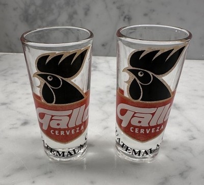 Vintage Guatemalan Liquor Shot Glasses, Gallo Beer Brand, Set Of 2