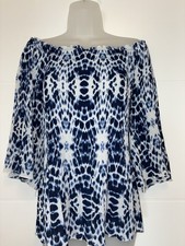 JANE & DELANCEY Blue & White Tie Dye Bardot Off-the-shoulder Top Blouse Size 20