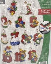 Bucilla TWELVE DAYS OF CHRISTMAS 89446E Felt Ornaments Kit Sequined SEALED