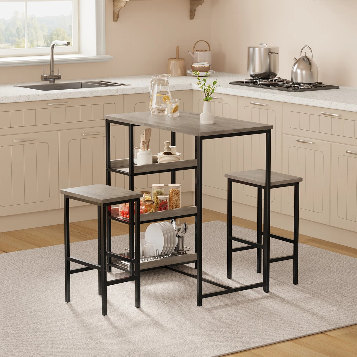 Juego De Comedor Pub De 3 Piezas: Mesa Y 2 Taburetes, Altura De Mostrador, Ideal Para Espacios Pequeños, Estilo Moderno