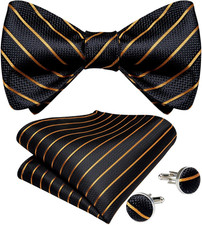 Men Bow Tie Paisley Striped Self-Bow Tie for Men and Silk Woven Bowtie Pocket Sq