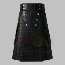 Custom Made Men’s Black Crocodile Leather Kilt with Studded Apron