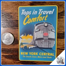 New York Central System "Tops in Travel Comfort" laminated die-cut vinyl sticker