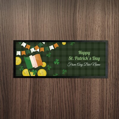 Personalised St Patrick's Day Irish Flag & Lucky Coins Design Bar Runner Bar