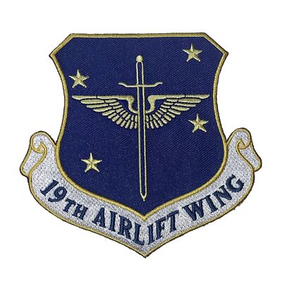 19th Airlift Wing Patch   Plastic Backing