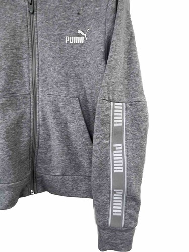 Puma Laufjacke mit durchgehendem Reißverschluss Damen groß graues Band Seitentasche Etikett gestreift grau - Bild 4 von 5