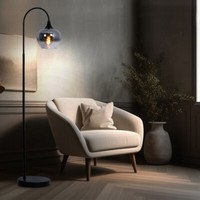Bogenleuchte Standlampe Stehleuchte Wohnzimmerlampe Retro Schwarz Rauchglas Led