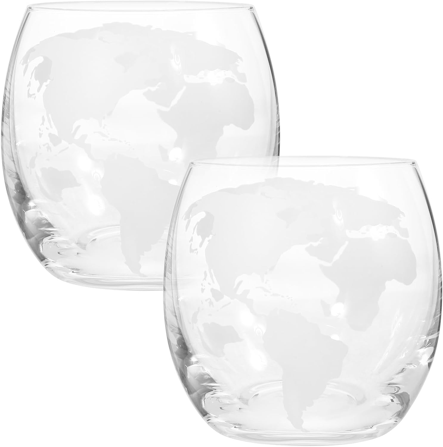 Premium 450ML World Map Whiskey Glasses Set of 2 - Clear Glass Cocktail Barware
