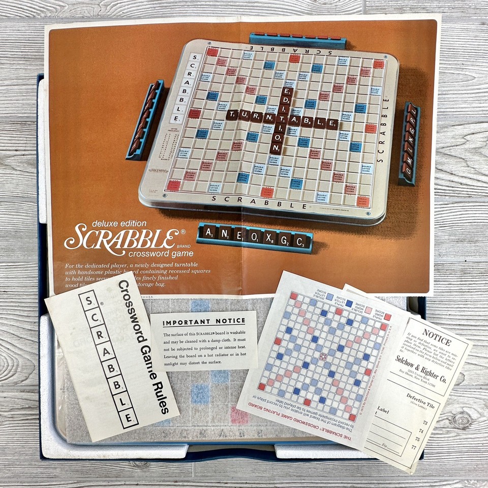 Platine Scrabble Deluxe Edition Selchow & Righter 1982 – Jeu De Lettres Vinyle Avec Carreaux Scellés