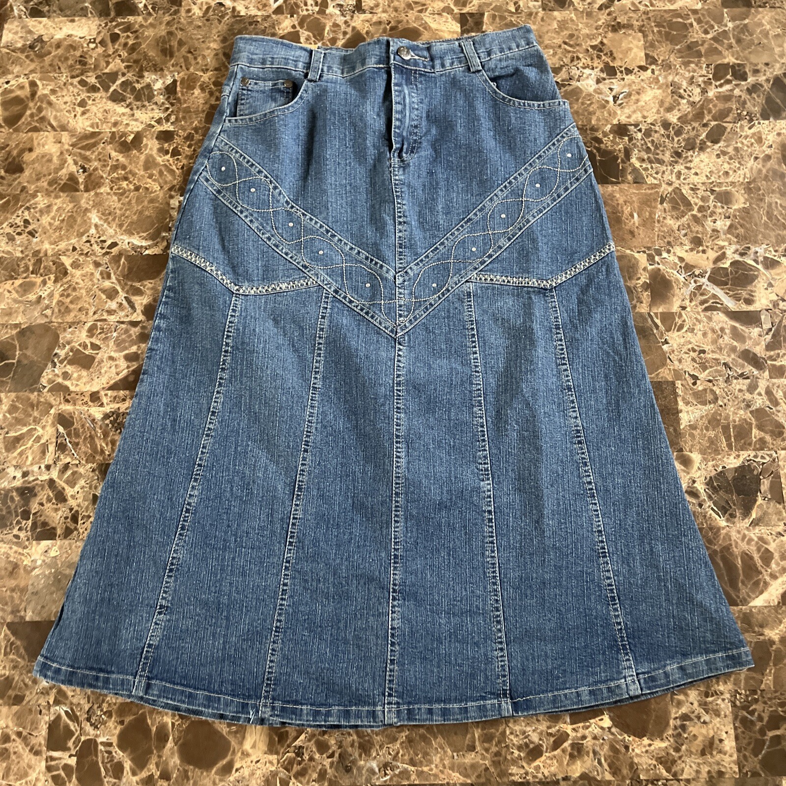 90s Maxi Skirt Womens S Blue Denim Y2K 2000s Long Western Boho Hippie Modest HTF-image