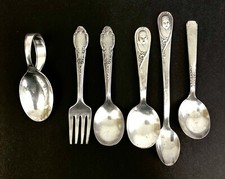 Vintage Lot of 6 Silver Plate Baby Spoons Greber Oneida W.M. Rogers /b