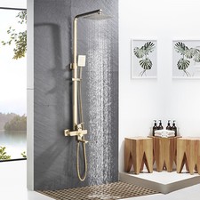 8 inch Rainfall Shower Faucet Set Hand Shower Sprayer Brushed Gold Wall Mounted