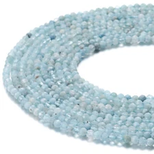 Natural Aquamarine Faceted Round Beads 2mm 3mm 4mm 5mm 15.5" Strand