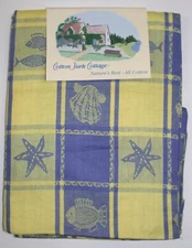 Cotton Park Cottage Tablecloth ~ "BY THE SEA" Blue & Yellow ~ 70" ROUND **NEW**