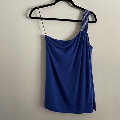 Express Women Sz S Royal Blue One Shoulder Studded Halter Style Top NWT