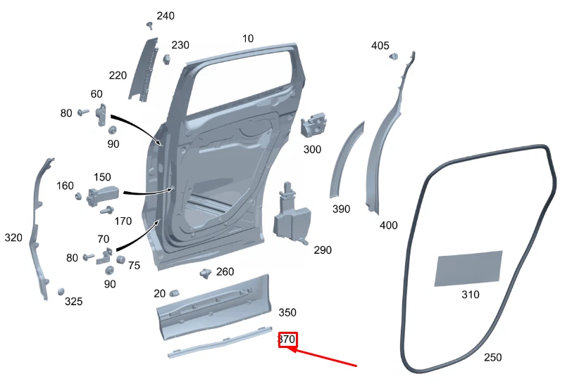 MERCEDES-BENZ GLA H247 Rear Right Door Cover Strip A2477377000 NEW  
