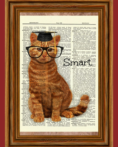 Smart Cat Graduation Gift Dictionary Curious Art Print Poster Picture Book Card