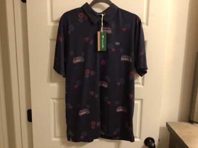 Travis Mathew Firework Display Golf Polo Shirt VW Bus Blue Nights Volkswagen L