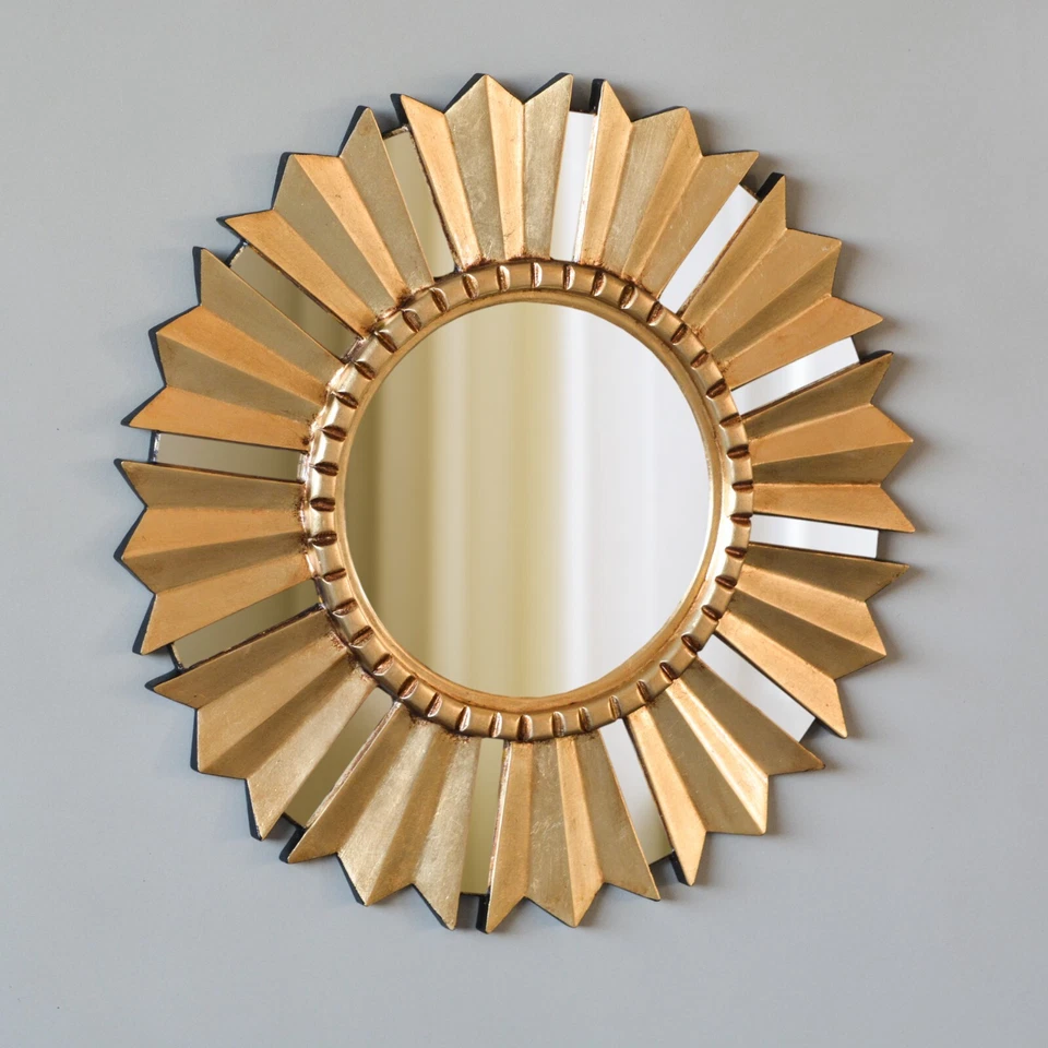 Handmade Gold Round Mirror Peru Sunburst Accent Wall Mirror with Bronze Leaf - Image 3 of 4