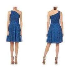 HALSTON HERITAGE Ruched One-shoulder Dress Gemstone Heathered Texture 12