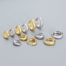 8/10/12mm Woman Real s925 Sterling Silver Texture Rope Hoop Huggie Clip Earring