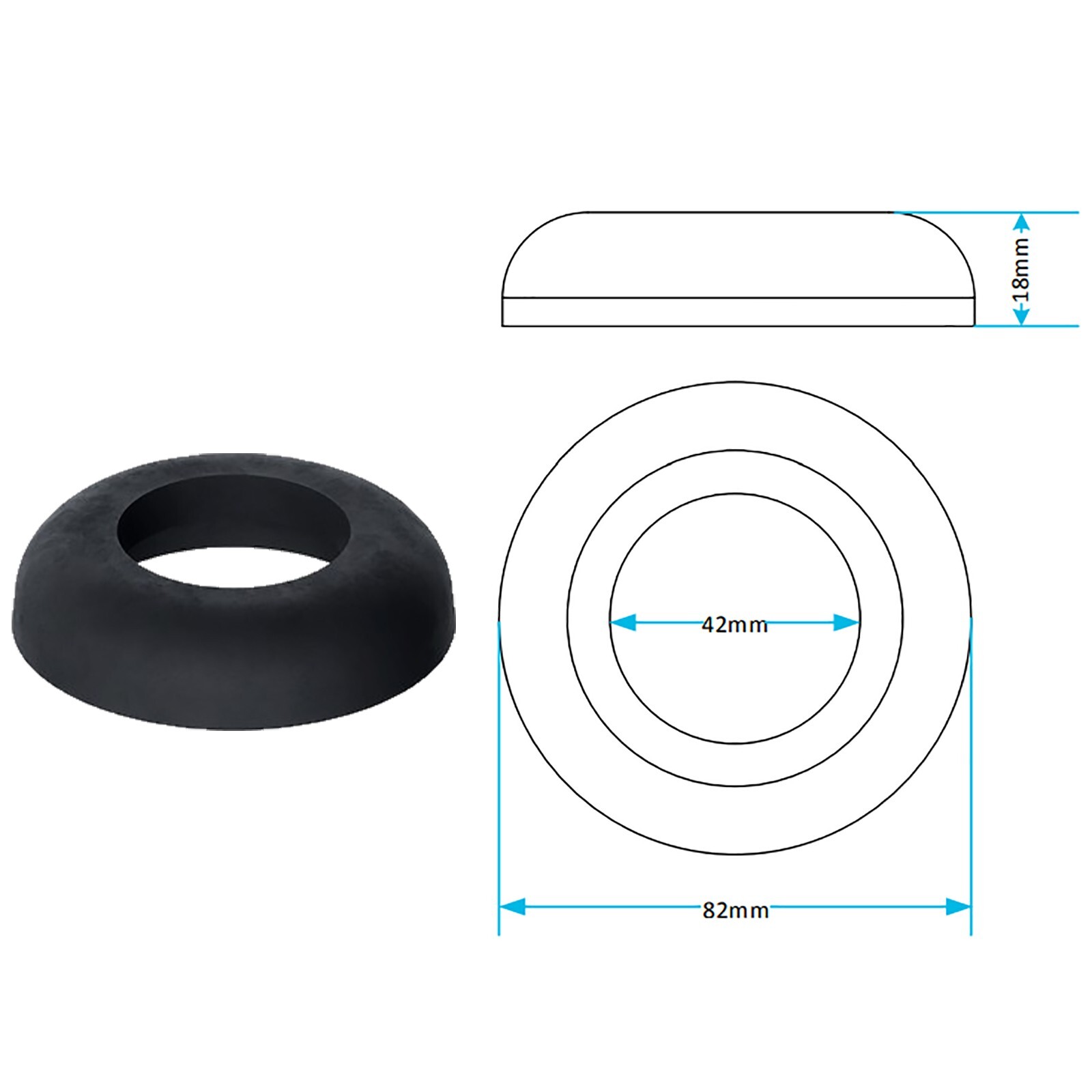 Toilet Cistern Seal Kit 100mm M6 Bolt Through 1.5" Rubber Dome 2" Foam