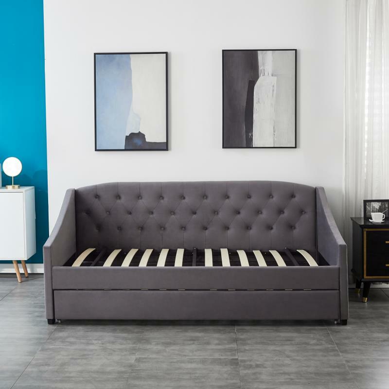KOSY KOALA Velvet Grey Daybed 3ft Single Sofa Bed With Underbed Trundle Living Room Bedroom Furniture Guest Day Bed Upholstered Fabric Sofabed With 2 Mattresses 17 Velvet Grey Daybed sofabed 3ft Single Sofa Bed with Underbed Trundle