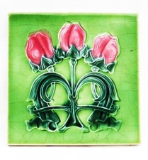 Original Antique Art Nouveau Mission 6" x 6" Tile T R Boote Stoke on Trent