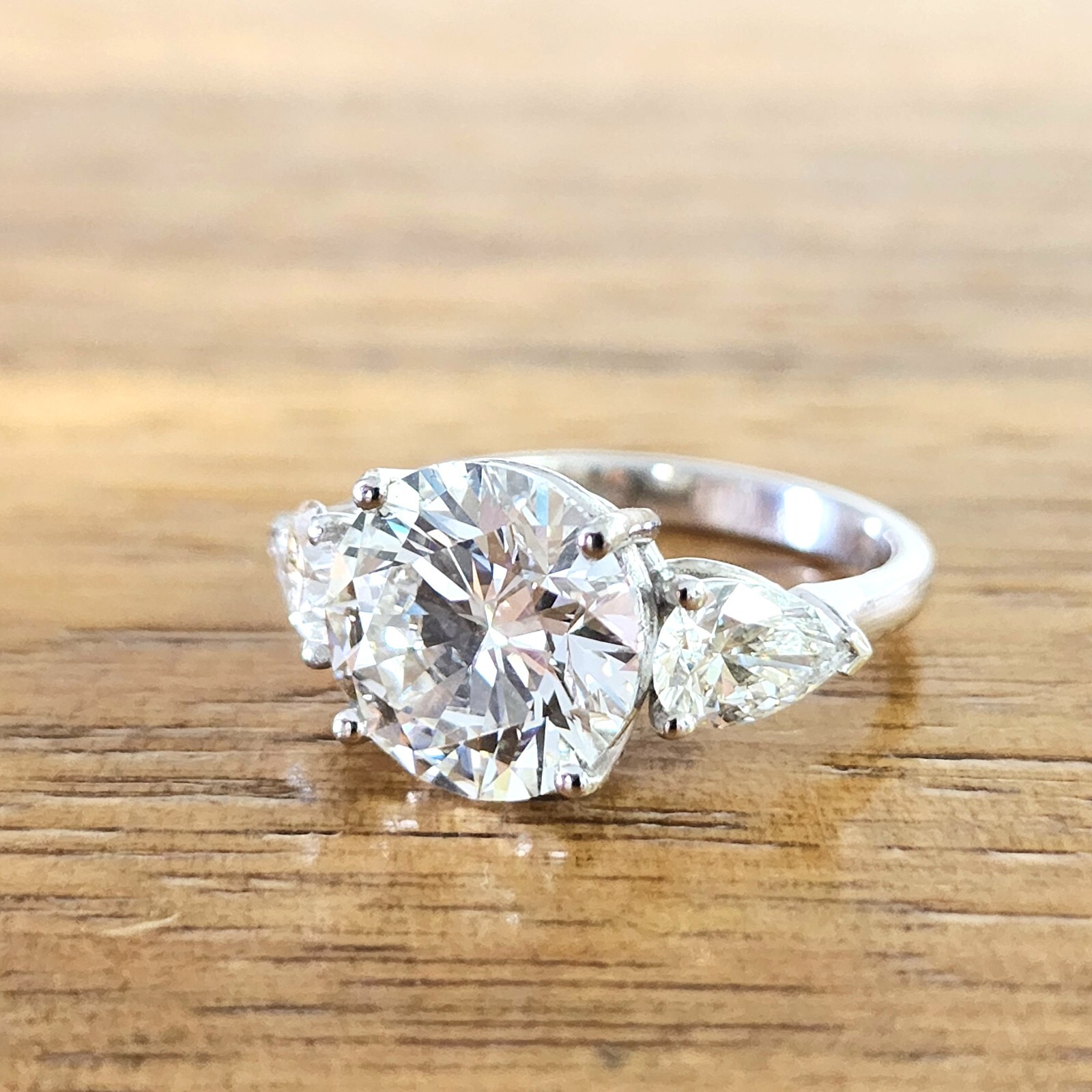 14K White Gold Moissanite Engagement Ring with Round & Pear Cut Stones-image