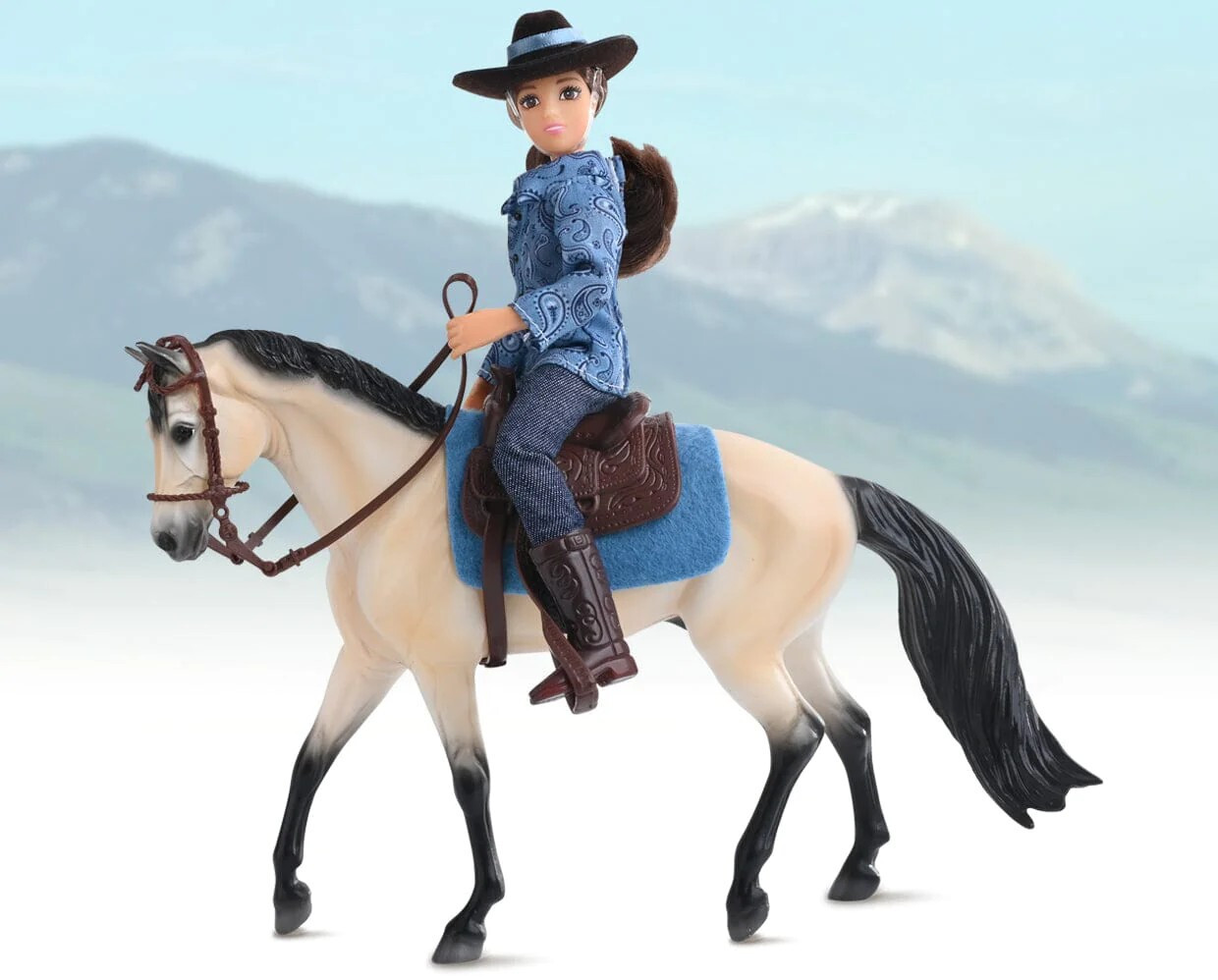 Breyer 61155 Western horse & rider doll set Freedom 1:12 scale cowgirl buckskin