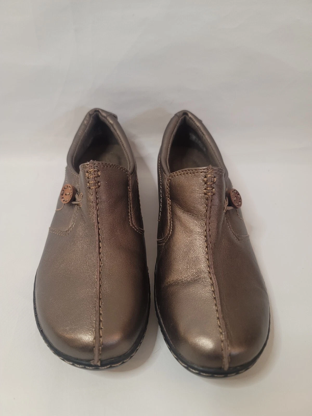 Scarpe Clarks marroni in pelle metallica slip on oxfords donna 8 comfort