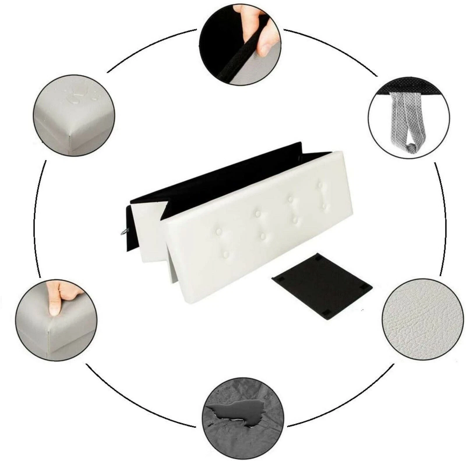 Faux Leather Folding Storage Ottoman Bench 43 inch - White image 11