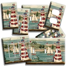 LIGHTHOUSE SAILBOATS LIGHT SWITCH OUTLET WALL PLATE NAUTICAL ROOM ART HOME DECOR
