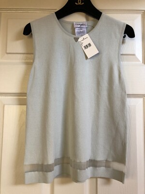 CHANEL 00C NEW TAGS Light Blue-Green CC logo TOP with LACE FR40- FR38 $1.8K
