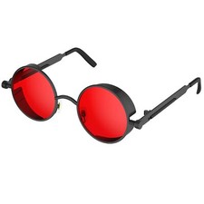 Retro Gothic Steampunk Sunglasses for Women Men Round Lens Metal Frame