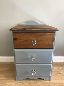 Upcycled Exquisite Grey And Dark Wood 3 Draw Spacious Bedside Cabinet Ebay