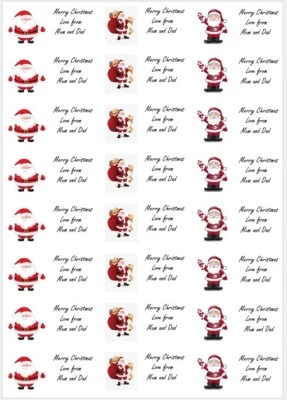 48 Personalised Santa Merry Christmas Labels Stickers Tags Presents Name Tags