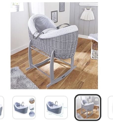 Clair de Lune grey Stars and Stripes grey Wicker Noah Pod basket rocker stand - Picture 2 of 7