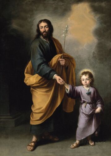 Ręcznie malowany obraz olejny na płótnie,"Święty Józef i Dzieciątko Jezus " 24X36" - Zdjęcie 1 z 5