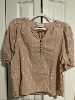 Universal Thread Cream and White Embroidered Puff Sleeve Blouse