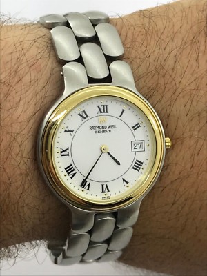 RAYMOND WEIL GENEVE 9185 QUARTZ MENS 34mm GOLD&STEEL SWISS