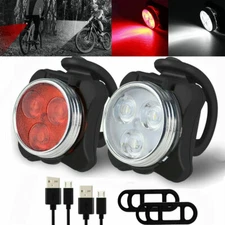 LED Mountain Bike Bicycle Front + Rear Lights Set USB Rechargeable Waterproof