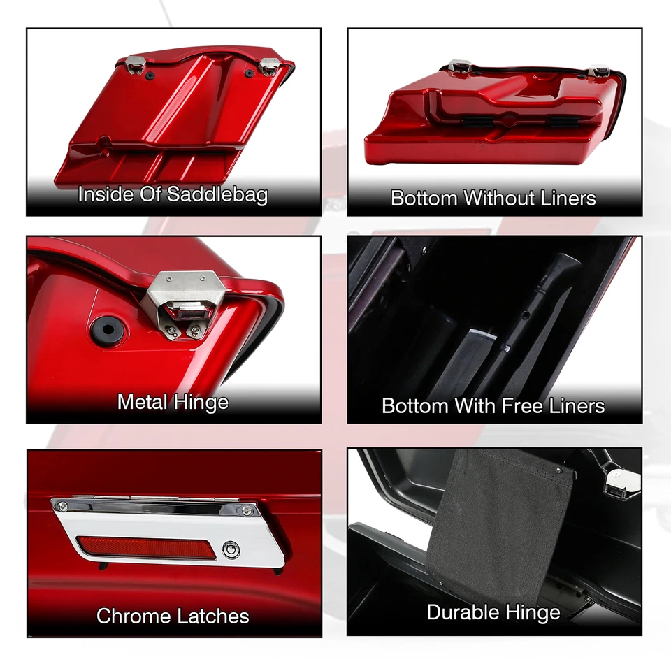 Красные растянутые удлиненные жесткие седельные сумки для Harley Touring Road King Glide 93-13 - Изображение 4 из 4