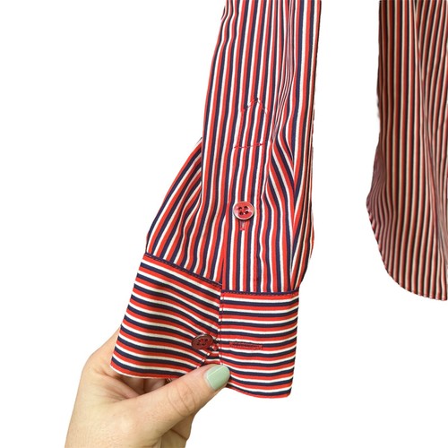 CABI Franklin Split V-Neck Long Sleeve Tunic Red White Blue Stripe Womens Small - Picture 5 of 9