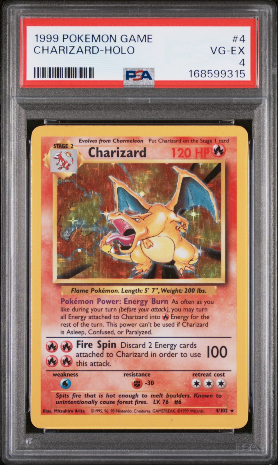 1999 POKEMON BASE SET UNLIMITED #4 CHARIZARD-HOLO PSA 4