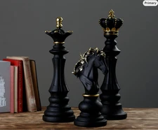 3 Pcs Large Chess Statue Decor Set – Decorative King, Queen & Knight Sculpture