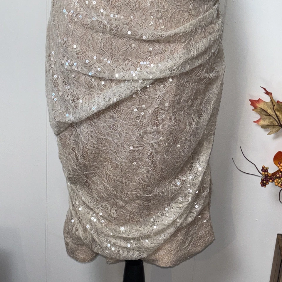 Carmen Marc Valvo женщин желтовато-коричневый блестки обтяжку платье Sz 12 элегантный  - Изображение 4 из 4