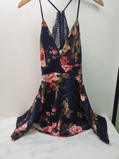 Vintage Mind Code Floral Sundress Lace Back Medium Black Pink D2